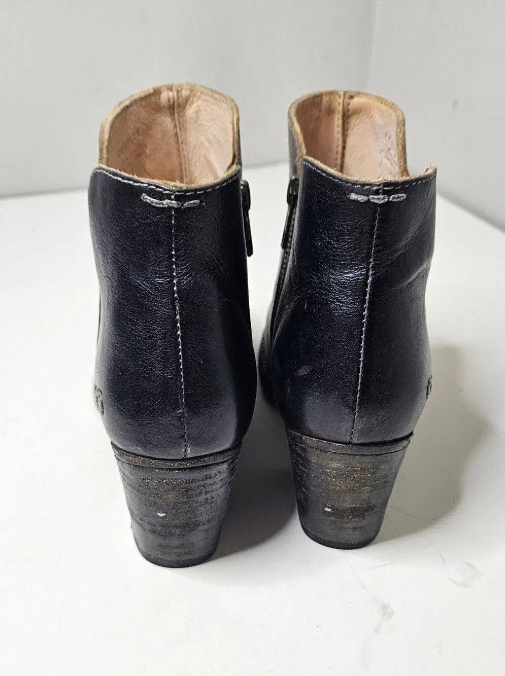 Bed Stu Yell Ankle Boots Two Tone Black Brown Stacked Heel Women's 7.5